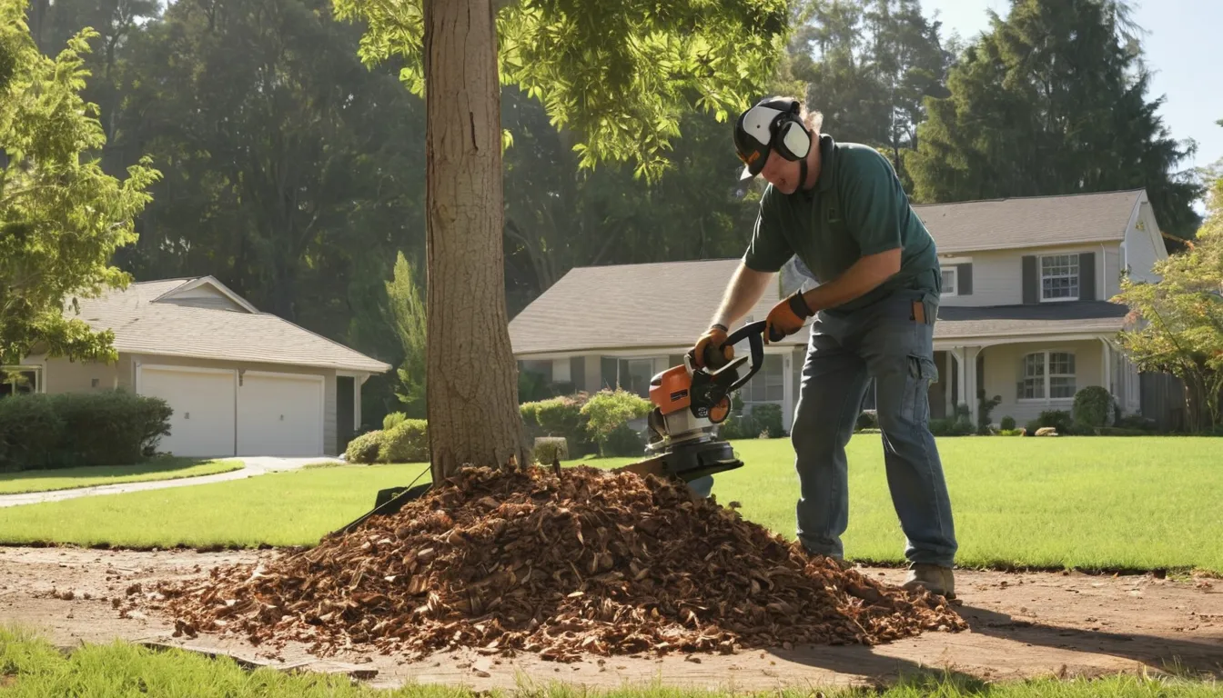 Local provider grinding a tree stump in a residential yard in Baltimore
